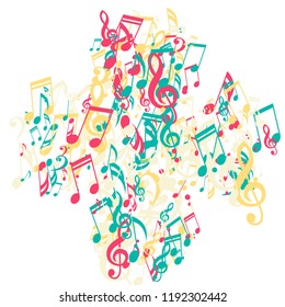Musical Signs. Modern Background with Notes, Bass and Treble Clefs. Vector Element for Musical Poster, Banner, Advertising, Card. Minimalistic Simple Background.