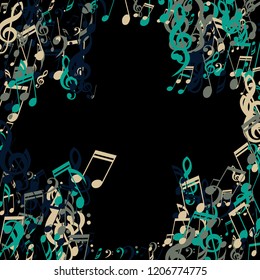 Musical Signs. Modern Background with Notes, Bass and Treble Clefs. Vector Element for Musical Poster, Banner, Advertising, Card. Minimalistic Simple Background.