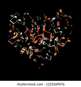 Musical Signs. Modern Background with Notes. Vector Element for Musical Poster, Banner, Advertising, Card. Minimalistic Simple Background.

