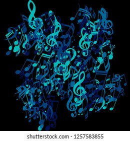 Musical Signs. Modern Background with Notes, Bass and Treble Clefs. Vector Element for Musical Poster, Banner, Advertising, Card. Minimalistic Simple Background.