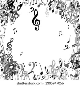 Musical Signs. Modern Background with Notes, Bass and Treble Clefs. Vector Element for Musical Poster, Banner, Advertising, Card. Minimalistic Simple Background.