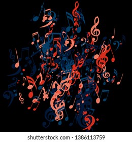 Musical Signs. Modern Background with Notes, Bass and Treble Clefs. Vector Element for Musical Poster, Banner, Advertising, Card. Minimalistic Simple Background.