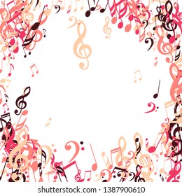 Musical Signs. Modern Background with Notes, Bass and Treble Clefs. Vector Element for Musical Poster, Banner, Advertising, Card. Minimalistic Simple Background.