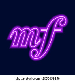 Musical signs neon design. Vector music symbol isolated on dark background. 