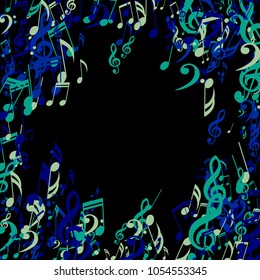 Musical Signs. Trendy Background with Notes, Bass and Treble Clefs. Vector Element for Musical Poster, Banner, Advertising, Card. Minimalistic Simple Background.