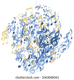Musical Signs. Trendy Background with Notes, Bass and Treble Clefs. Vector Element for Musical Poster, Banner, Advertising, Card. Minimalistic Simple Background.