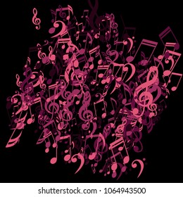 Musical Signs. Trendy Background with Notes, Bass and Treble Clefs. Vector Element for Musical Poster, Banner, Advertising, Card. Minimalistic Simple Background.