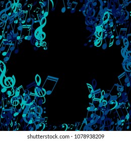 Musical Signs. Trendy Background with Notes, Bass and Treble Clefs. Vector Element for Musical Poster, Banner, Advertising, Card. Minimalistic Simple Background.