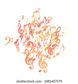 Musical Signs. Trendy Background with Notes, Bass and Treble Clefs. Vector Element for Musical Poster, Banner, Advertising, Card. Minimalistic Simple Background.