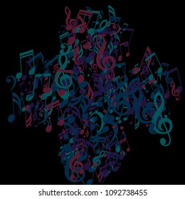 Musical Signs. Trendy Background with Notes, Bass and Treble Clefs. Vector Element for Musical Poster, Banner, Advertising, Card. Minimalistic Simple Background.