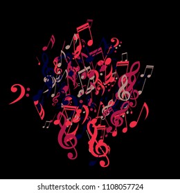 Musical Signs. Trendy Background with Notes, Bass and Treble Clefs. Vector Element for Musical Poster, Banner, Advertising, Card. Minimalistic Simple Background.