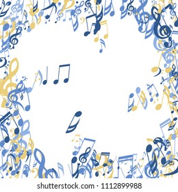Musical Signs. Trendy Background with Notes, Bass and Treble Clefs. Vector Element for Musical Poster, Banner, Advertising, Card. Minimalistic Simple Background.