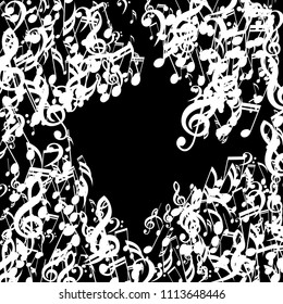 Musical Signs. Trendy Background with Notes, Bass and Treble Clefs. Vector Element for Musical Poster, Banner, Advertising, Card. Minimalistic Simple Background.