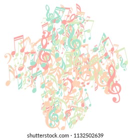 Musical Signs. Trendy Background with Notes, Bass and Treble Clefs. Vector Element for Musical Poster, Banner, Advertising, Card. Minimalistic Simple Background.