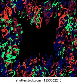 Musical Signs. Trendy Background with Notes, Bass and Treble Clefs. Vector Element for Musical Poster, Banner, Advertising, Card. Minimalistic Simple Background.