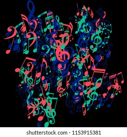 Musical Signs. Trendy Background with Notes, Bass and Treble Clefs. Vector Element for Musical Poster, Banner, Advertising, Card. Minimalistic Simple Background.