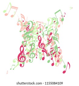 Musical Signs. Trendy Background with Notes, Bass and Treble Clefs. Vector Element for Musical Poster, Banner, Advertising, Card. Minimalistic Simple Background.