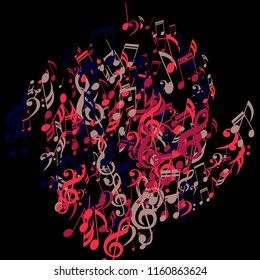 Musical Signs. Trendy Background with Notes, Bass and Treble Clefs. Vector Element for Musical Poster, Banner, Advertising, Card. Minimalistic Simple Background.