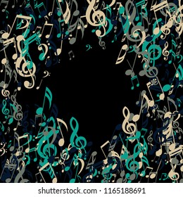 Musical Signs. Trendy Background with Notes, Bass and Treble Clefs. Vector Element for Musical Poster, Banner, Advertising, Card. Minimalistic Simple Background.