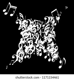Musical Signs. Trendy Background with Notes, Bass and Treble Clefs. Vector Element for Musical Poster, Banner, Advertising, Card. Minimalistic Simple Background.