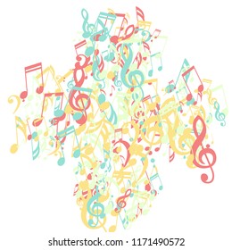 Musical Signs. Trendy Background with Notes, Bass and Treble Clefs. Vector Element for Musical Poster, Banner, Advertising, Card. Minimalistic Simple Background.