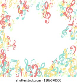 Musical Signs. Trendy Background with Notes, Bass and Treble Clefs. Vector Element for Musical Poster, Banner, Advertising, Card. Minimalistic Simple Background.