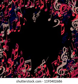 Musical Signs. Trendy Background with Notes, Bass and Treble Clefs. Vector Element for Musical Poster, Banner, Advertising, Card. Minimalistic Simple Background.