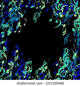 Musical Signs. Trendy Background with Notes, Bass and Treble Clefs. Vector Element for Musical Poster, Banner, Advertising, Card. Minimalistic Simple Background.