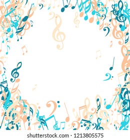 Musical Signs. Trendy Background with Notes, Bass and Treble Clefs. Vector Element for Musical Poster, Banner, Advertising, Card. Minimalistic Simple Background.