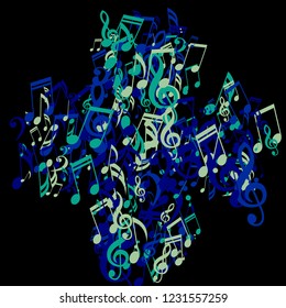 Musical Signs. Trendy Background with Notes, Bass and Treble Clefs. Vector Element for Musical Poster, Banner, Advertising, Card. Minimalistic Simple Background.