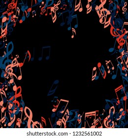 Musical Signs. Trendy Background with Notes, Bass and Treble Clefs. Vector Element for Musical Poster, Banner, Advertising, Card. Minimalistic Simple Background.