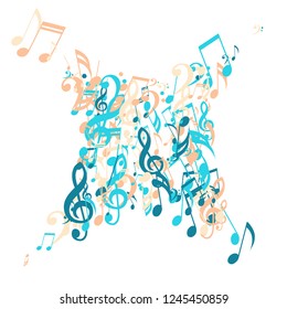 Musical Signs. Trendy Background with Notes, Bass and Treble Clefs. Vector Element for Musical Poster, Banner, Advertising, Card. Minimalistic Simple Background.