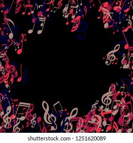 Musical Signs. Trendy Background with Notes, Bass and Treble Clefs. Vector Element for Musical Poster, Banner, Advertising, Card. Minimalistic Simple Background.