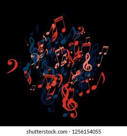 Musical Signs. Trendy Background with Notes, Bass and Treble Clefs. Vector Element for Musical Poster, Banner, Advertising, Card. Minimalistic Simple Background.