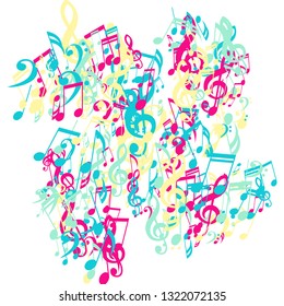 Musical Signs. Trendy Background with Notes, Bass and Treble Clefs. Vector Element for Musical Poster, Banner, Advertising, Card. Minimalistic Simple Background.