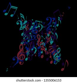 Musical Signs. Trendy Background with Notes, Bass and Treble Clefs. Vector Element for Musical Poster, Banner, Advertising, Card. Minimalistic Simple Background.