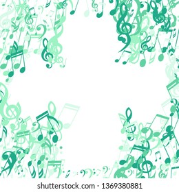 Musical Signs. Trendy Background with Notes, Bass and Treble Clefs. Vector Element for Musical Poster, Banner, Advertising, Card. Minimalistic Simple Background.