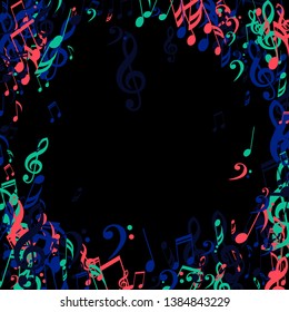 Musical Signs. Trendy Background with Notes, Bass and Treble Clefs. Vector Element for Musical Poster, Banner, Advertising, Card. Minimalistic Simple Background.