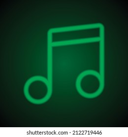 Musikalische, einfache Symbolvektorgrafik. Flaches Design. Grüner Neon auf schwarzem Hintergrund mit grünem Licht.ai