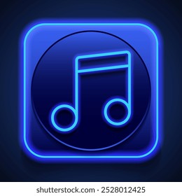 Musical simple icon vector. Flat design. Blue neon style on button. With shadow.ai