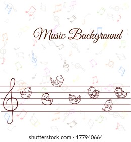 Musical Sketch Pattern with Birds. Vector Illustration.