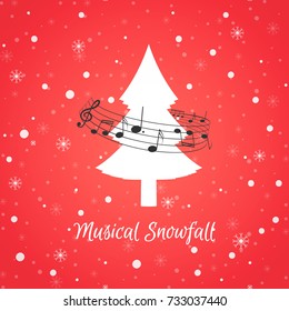 Musical snowfall background. Festive cover design illustration