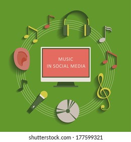 Musical social media background. Vector illustration.