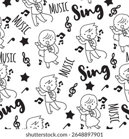 Musical Song Moments Duet Boy and Girl Fun Pattern can be use for background, template, and apparel design