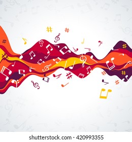 Musical Sound Wave With Notes. Colorful Music Background Wave.