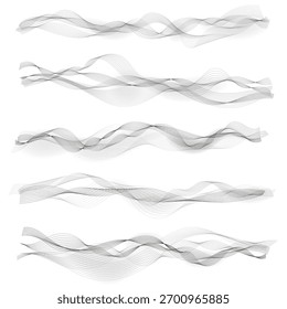 Musical Ondas de sonido Plantilla de diseño de Vector.  Música dinámica, líneas fluidas. Conjunto de forma y línea de onda.