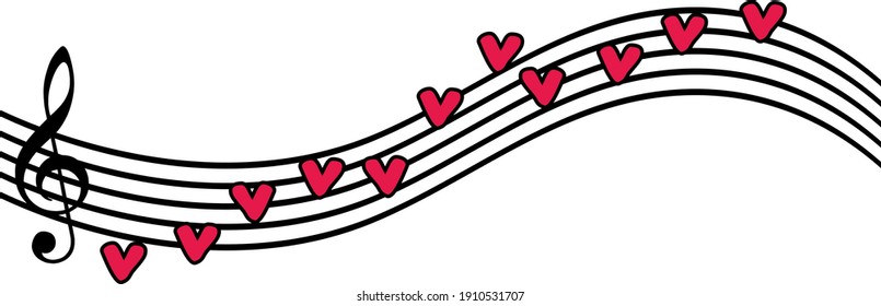 musical staff with heart notes, music and love
