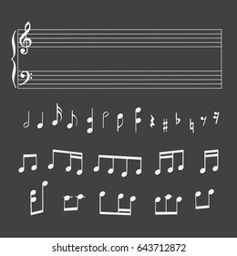 Musical staff, notes, keys for recording music