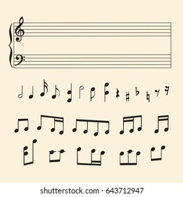Musical staff, notes, keys for recording music