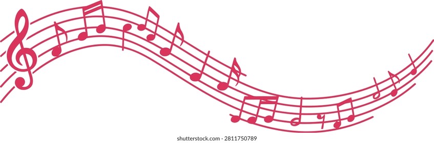 Musical Staff With Various Melodic Notes- Flowing In A Decorative Wavy Composition	